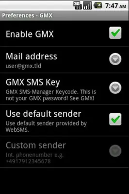 WebSMS Connector GMX android App screenshot 0